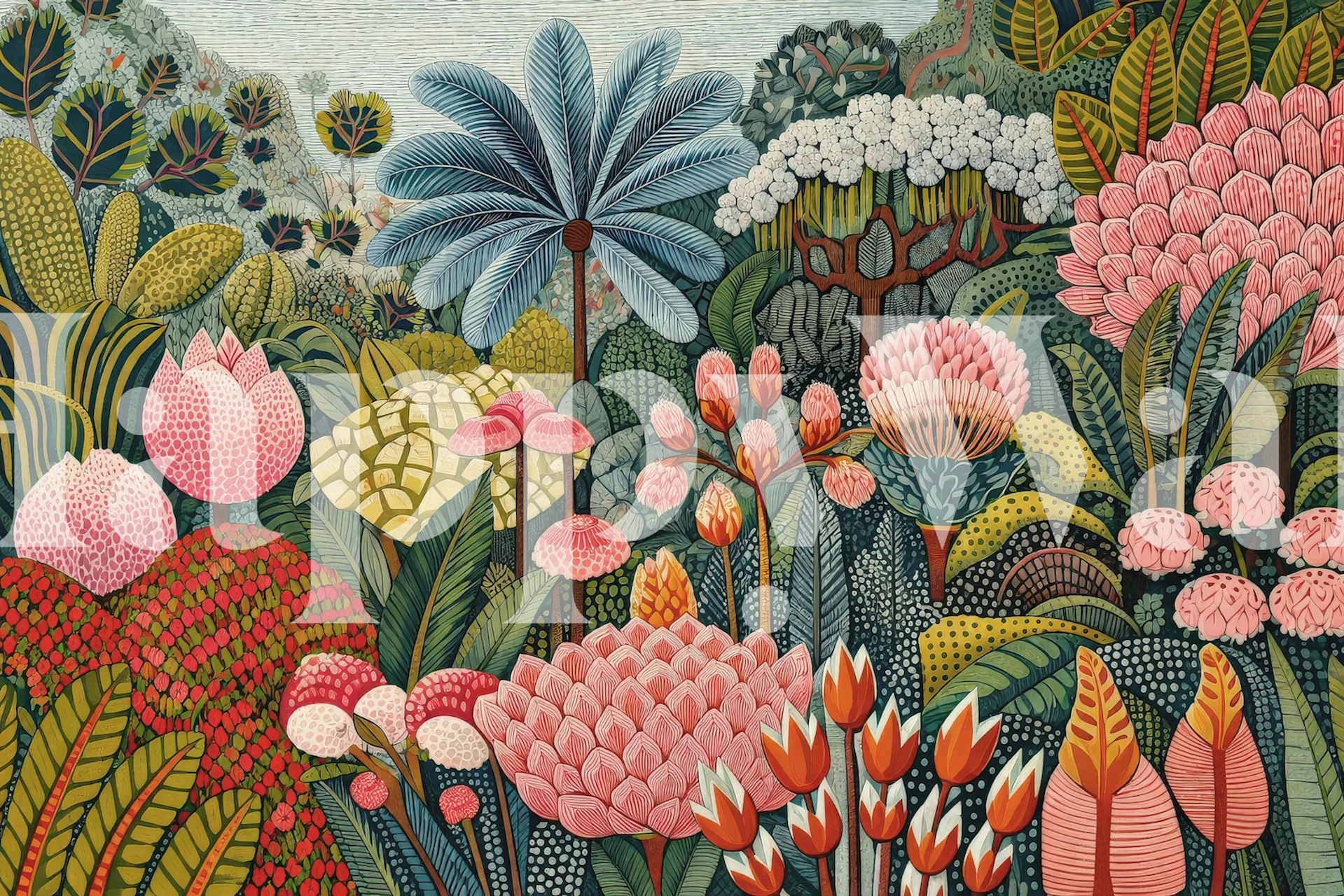 Lush Botanical Fantasy Garden wallpaper in a room