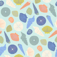 Tropical seashells bold bright on mint green wallpaper