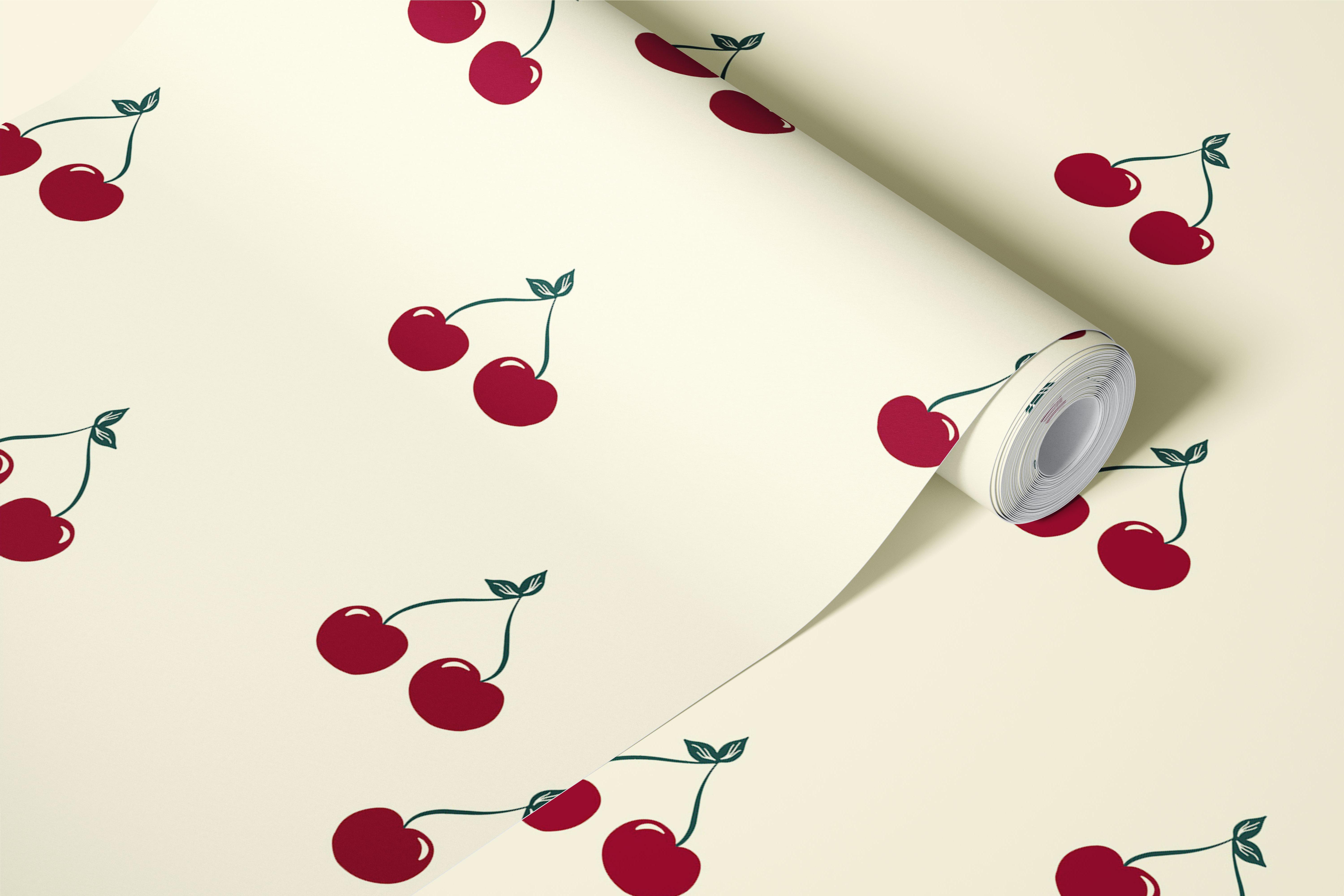 Retro Deep Red Cherries wallpaper design