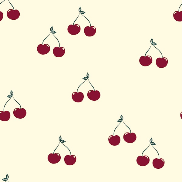 Retro Deep Red Cherries on Vanilla Cream