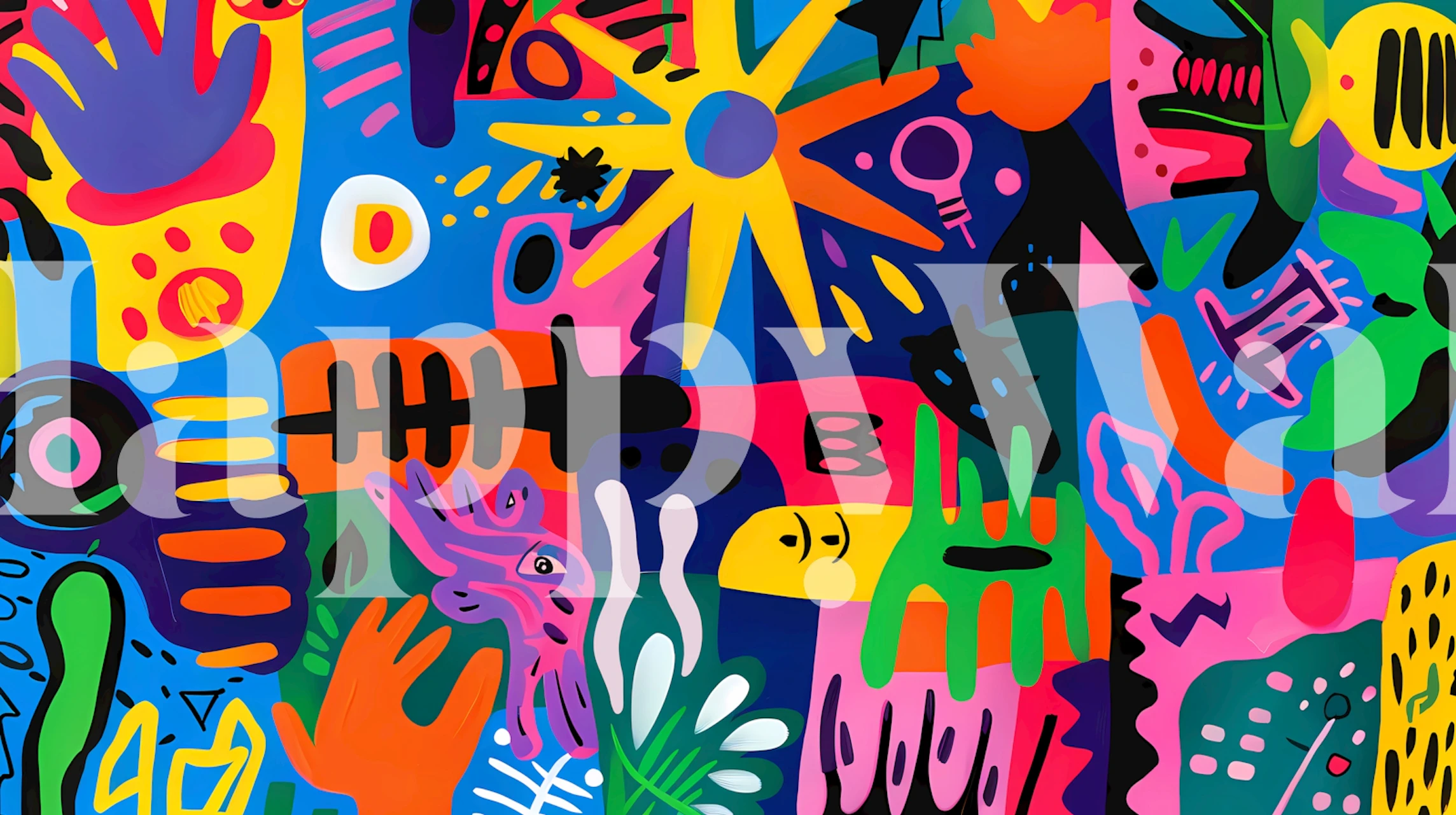 Colorful Graffiti Style Collage-tapet i et rum