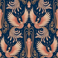 Rebirth of a Phoenix on blue behang