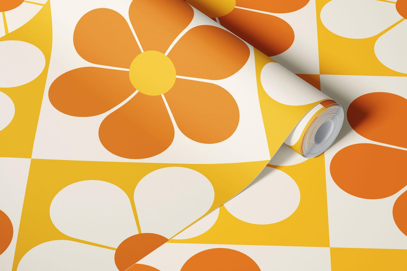 Seventies Daisies - sunshine yellow wallpaper roll