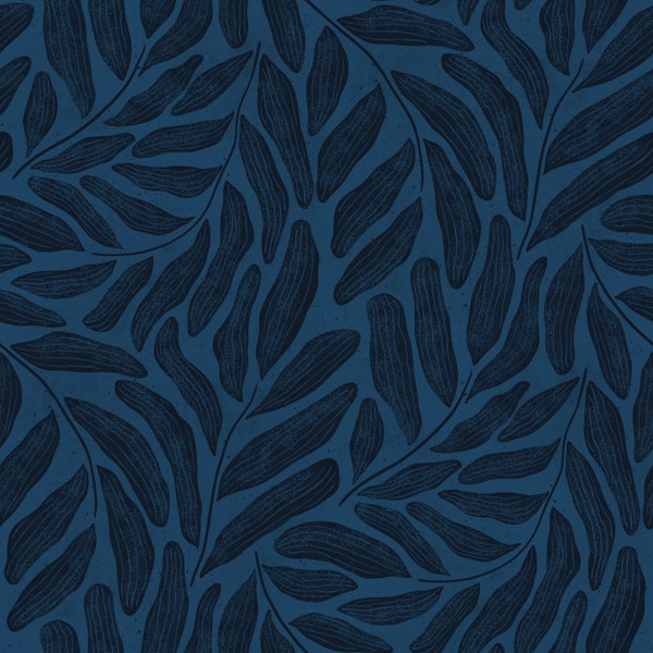 Big Bold Leaves Monochrome Dark Blue