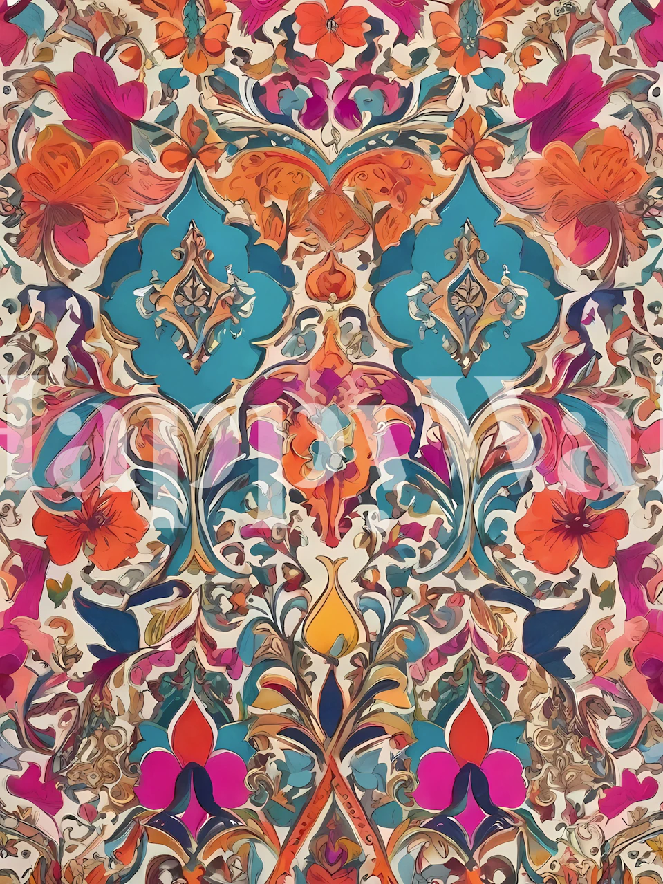 Elegant floral arabesque wallpaper in a stylish room