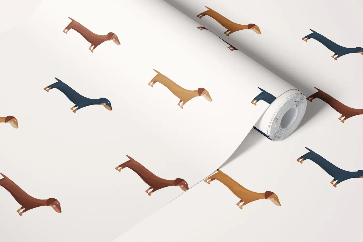 Modern Sausage Dog Scatter wallpaper roll
