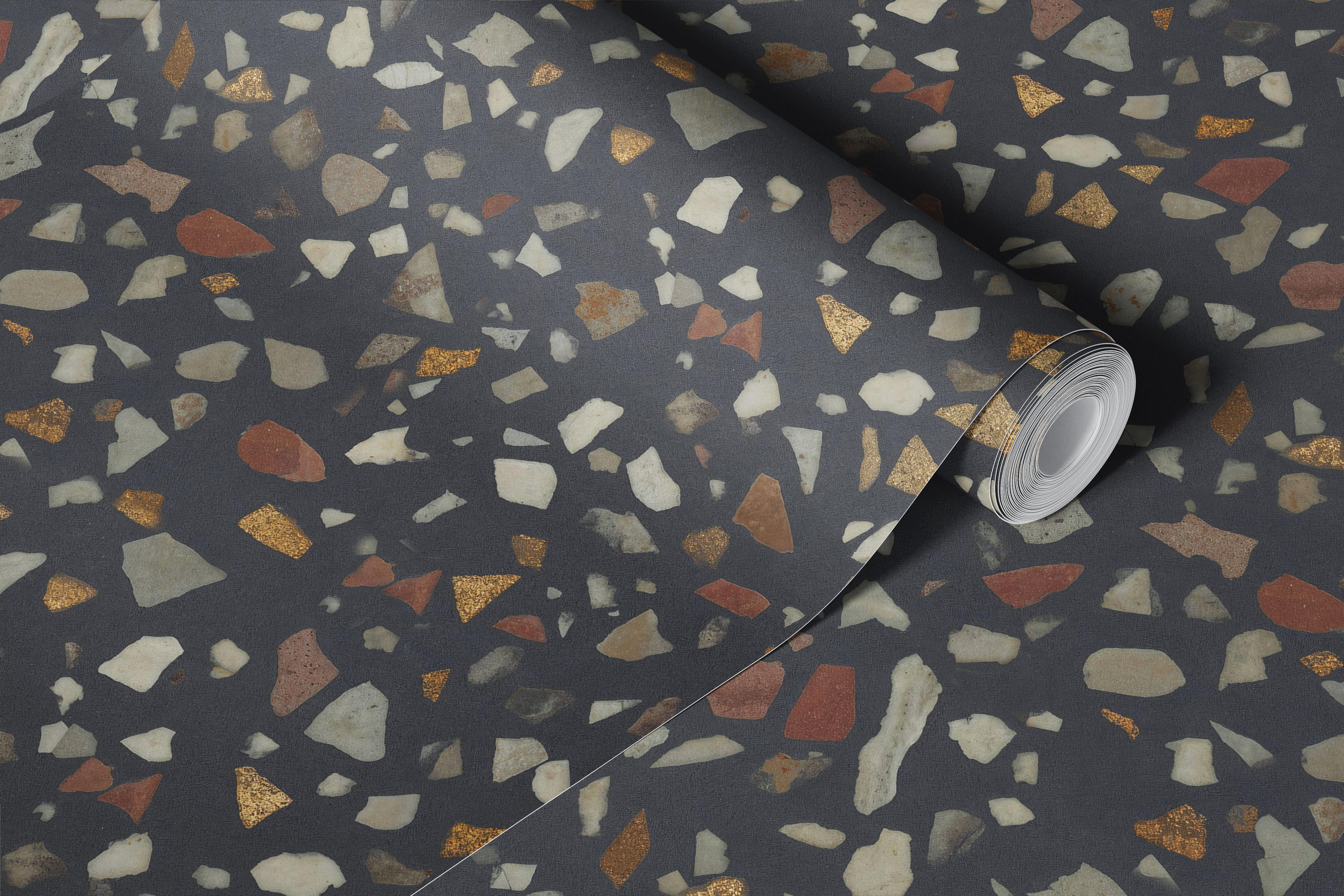 Dark Terrazzo Stone Chips wallpaper in a room