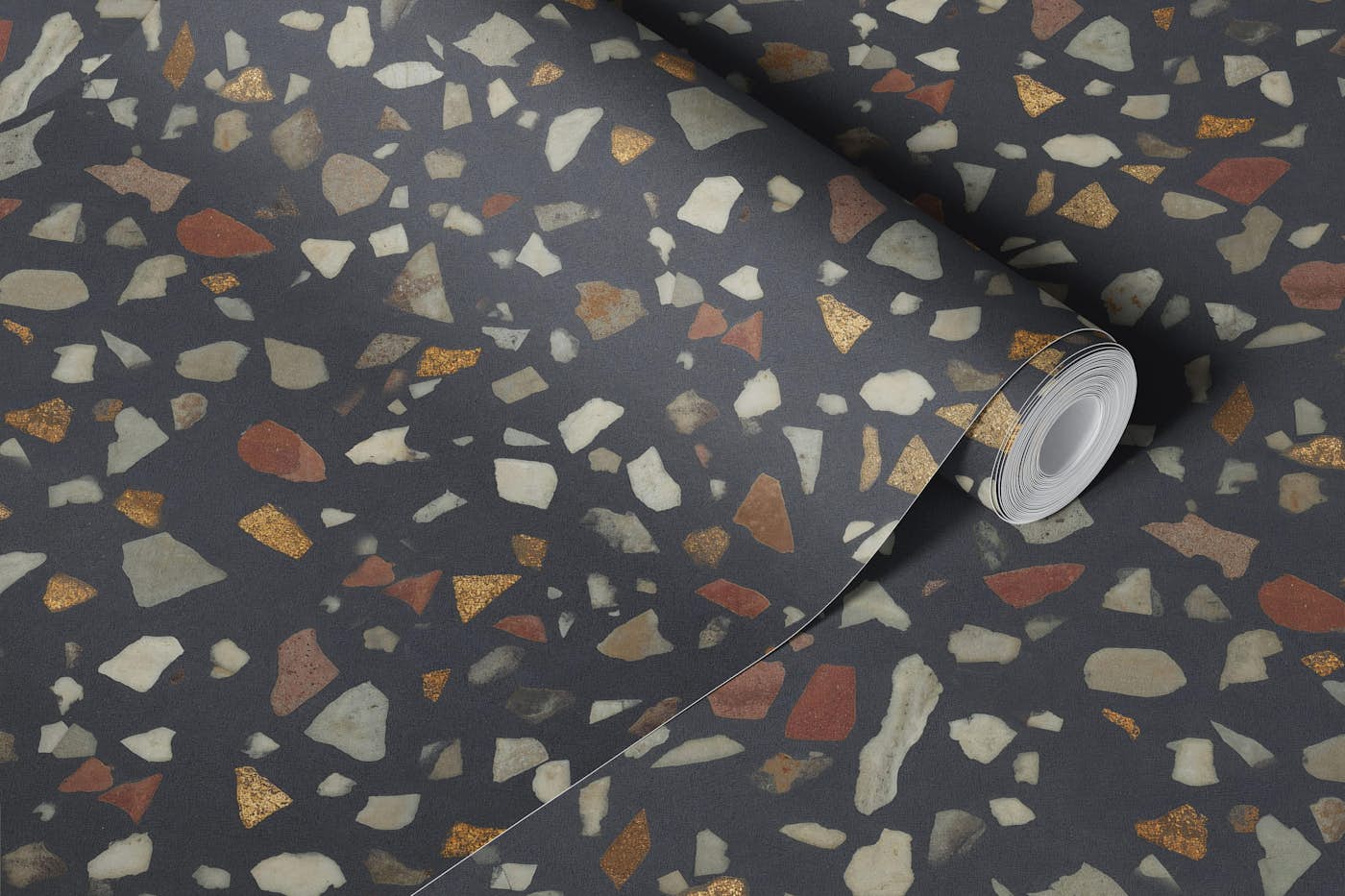 Dark Terrazzo Stone Chips wallpaper roll
