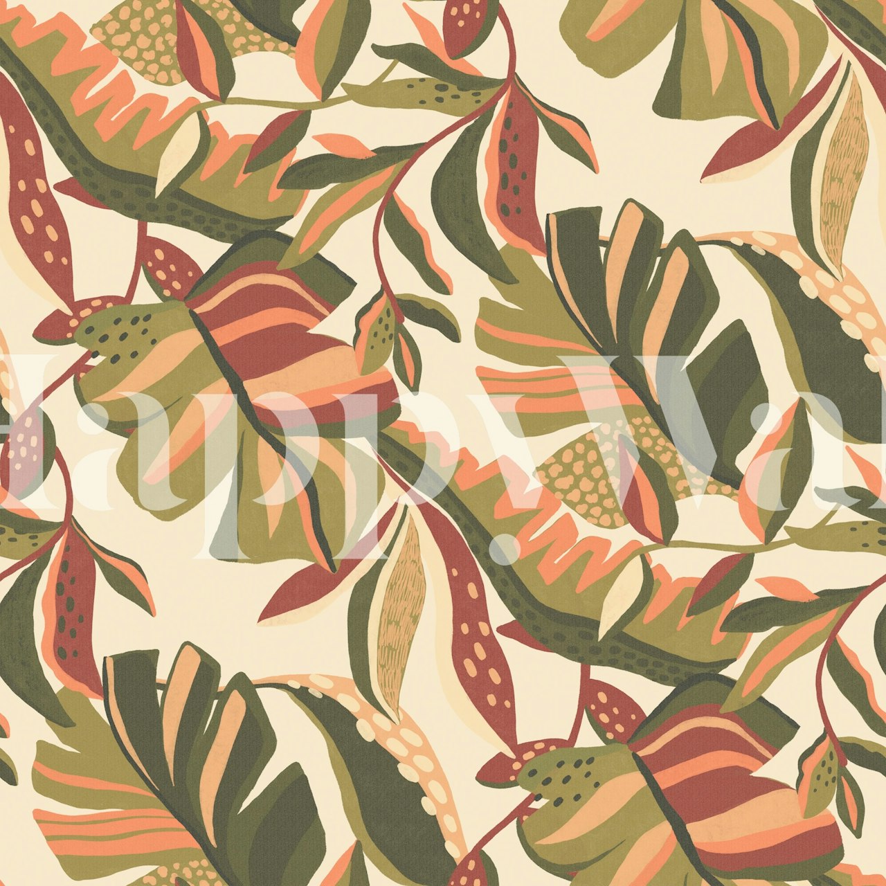 Mid Century Tropical Foliage wallpaper in a room