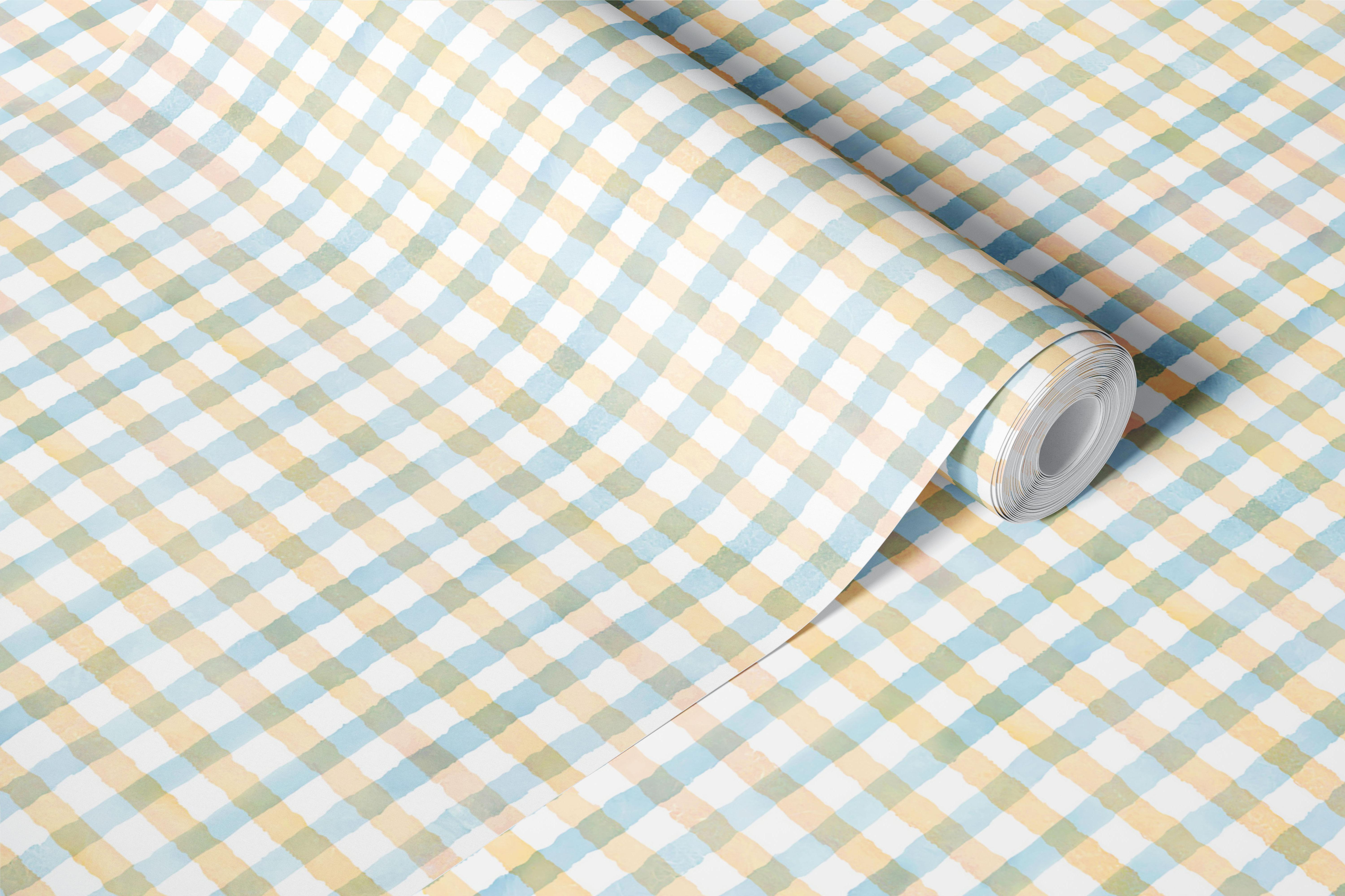Farmhouse gingham wallpaper in a cozy room