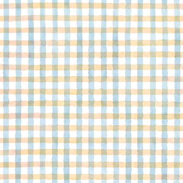 Rustic Dusty Blue and Ochre Farmhouse Gingham