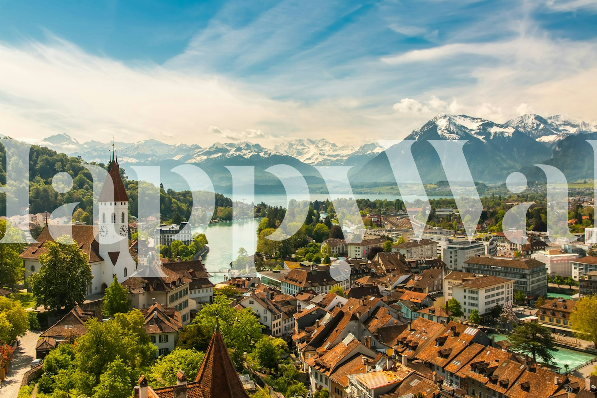 Swiss Alps wallpaper in a room