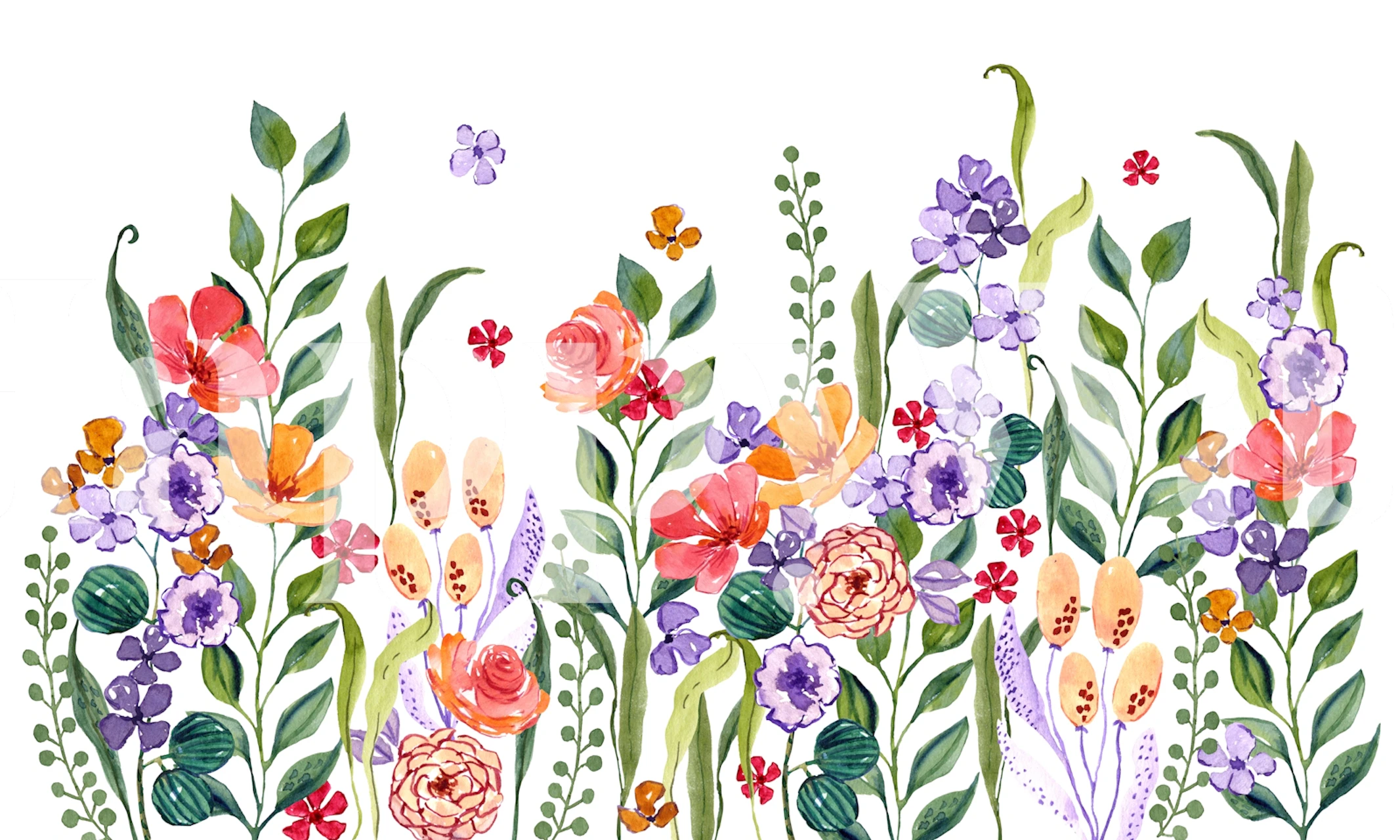 Watercolor Wildflower Mural in a room