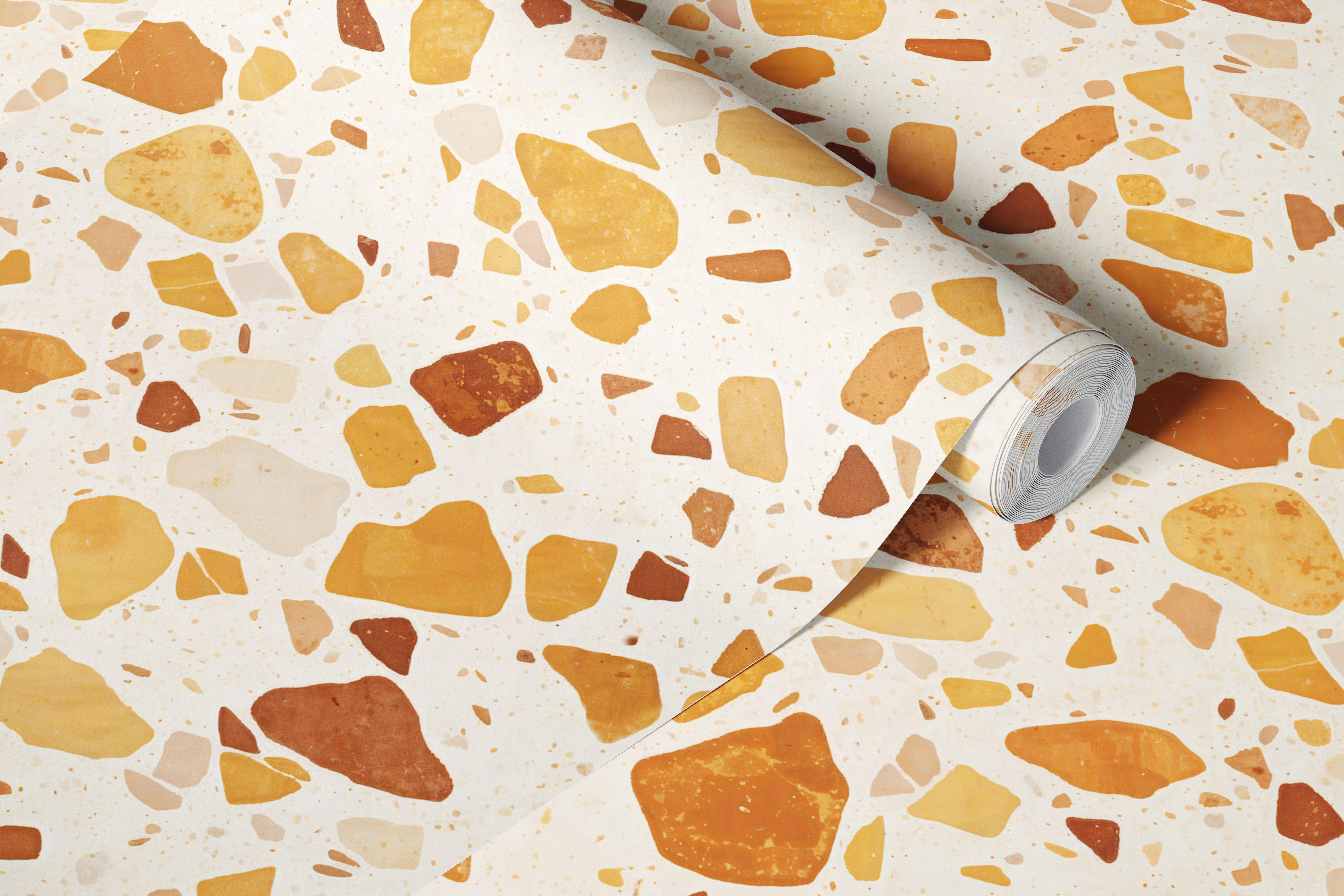 Honey ochre terrazzo texture wallpaper in a room