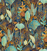 Indigo Garden Naive Art Tapestry Large wallpaper