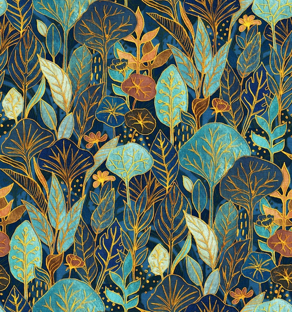Indigo Garden Naive Art Tapestry Large