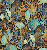 Indigo Garden Naive Art Tapestry Small wallpaper