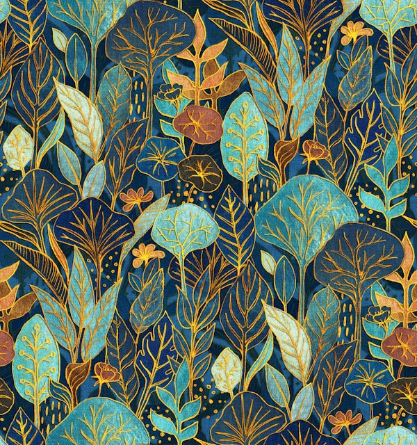 Indigo Garden Naive Art Tapestry Small