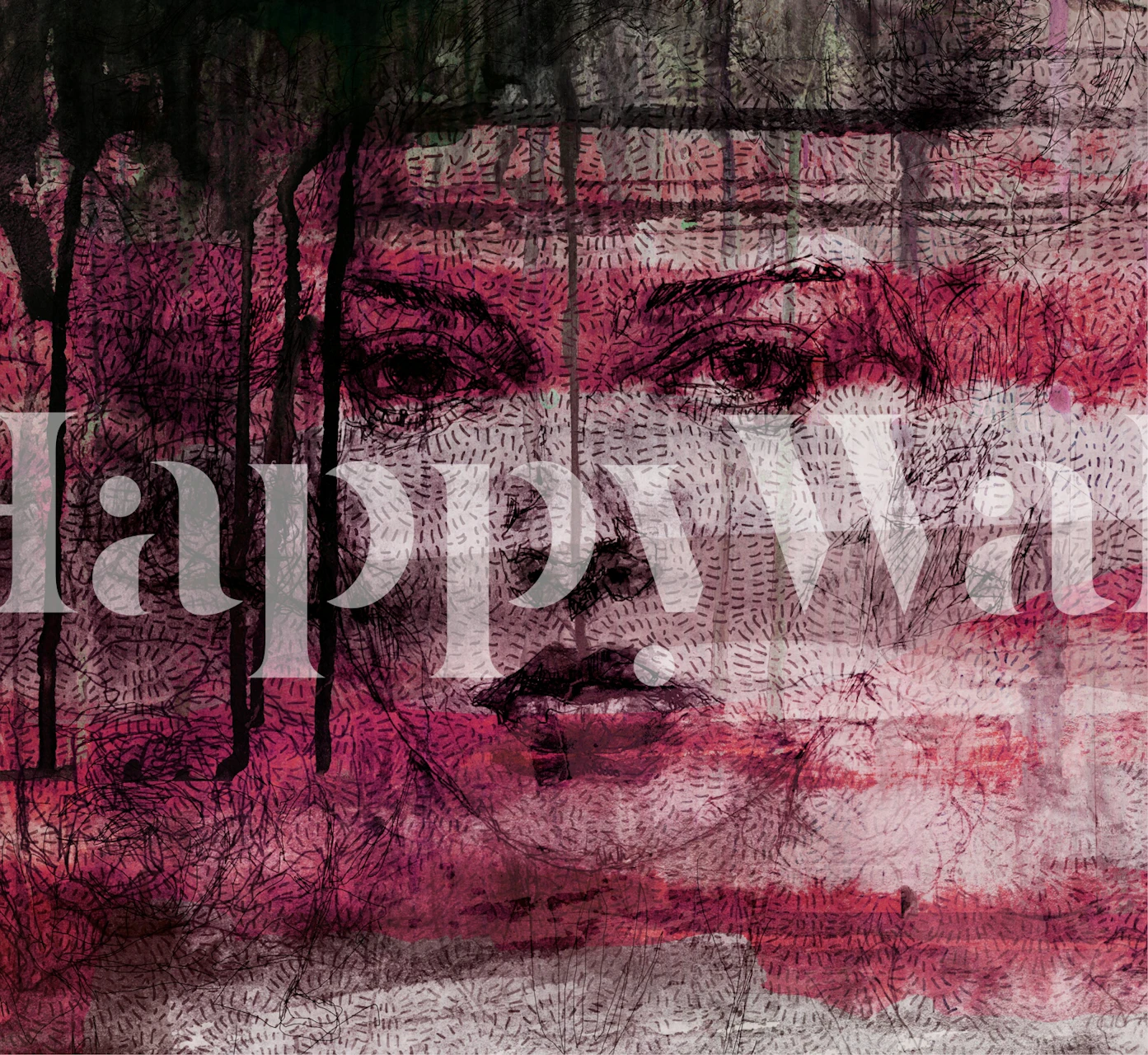 Ink Drip Scarlet Gaze Tapete in einem Raum