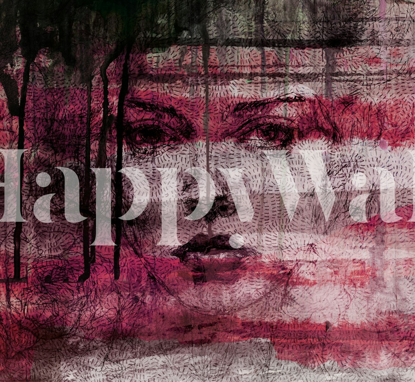 Ink Drip Scarlet Gaze tapet i et rum