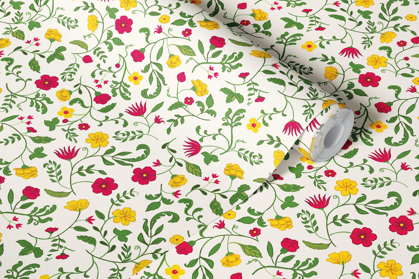 Red Yellow Floral Trellis wallpaper roll