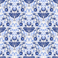 Blue Moth Botanical Damask tapete