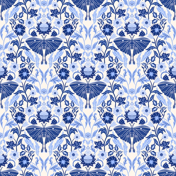 Blue Moth Botanical Damask