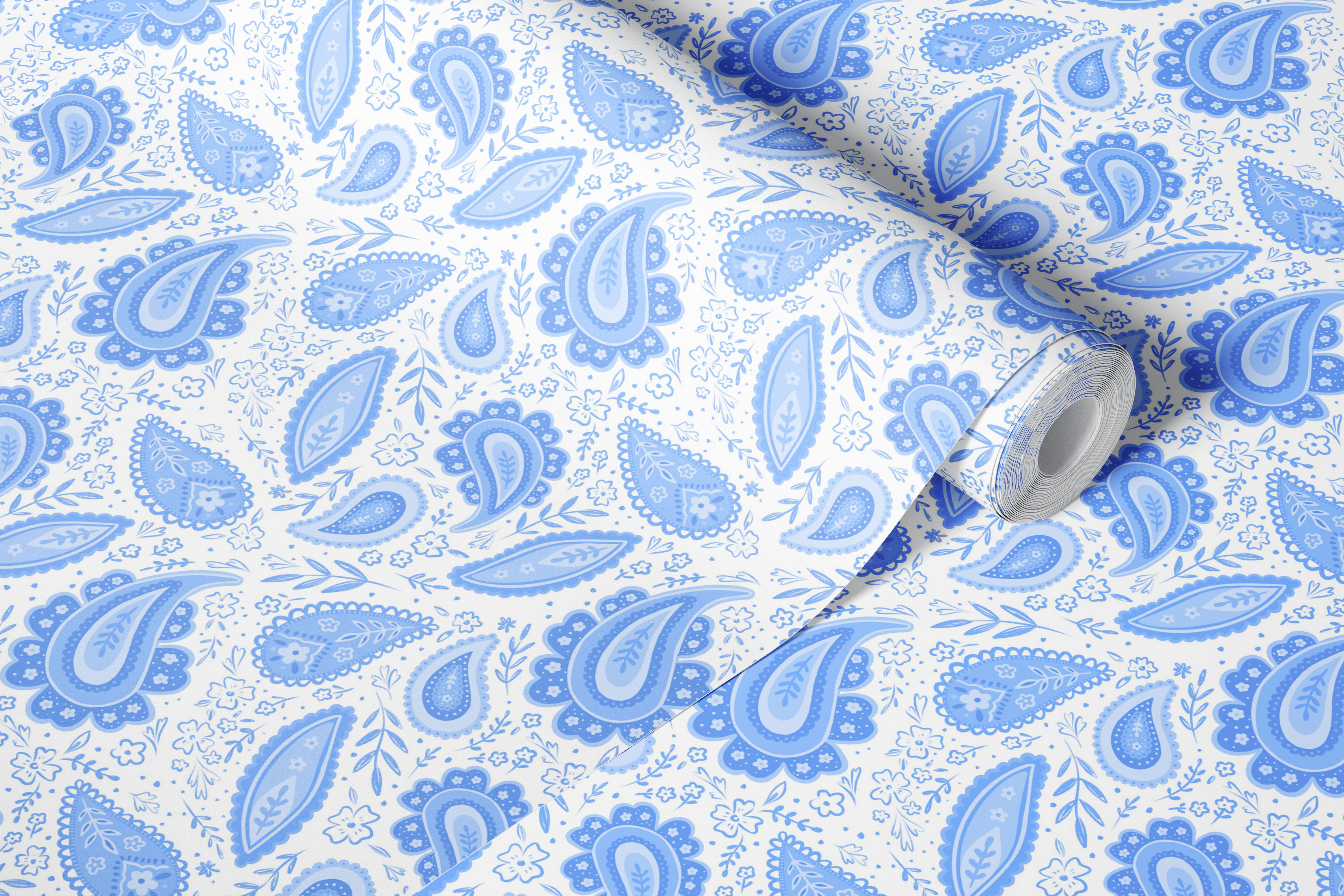 Blue Paisley Blossom wallpaper in a room