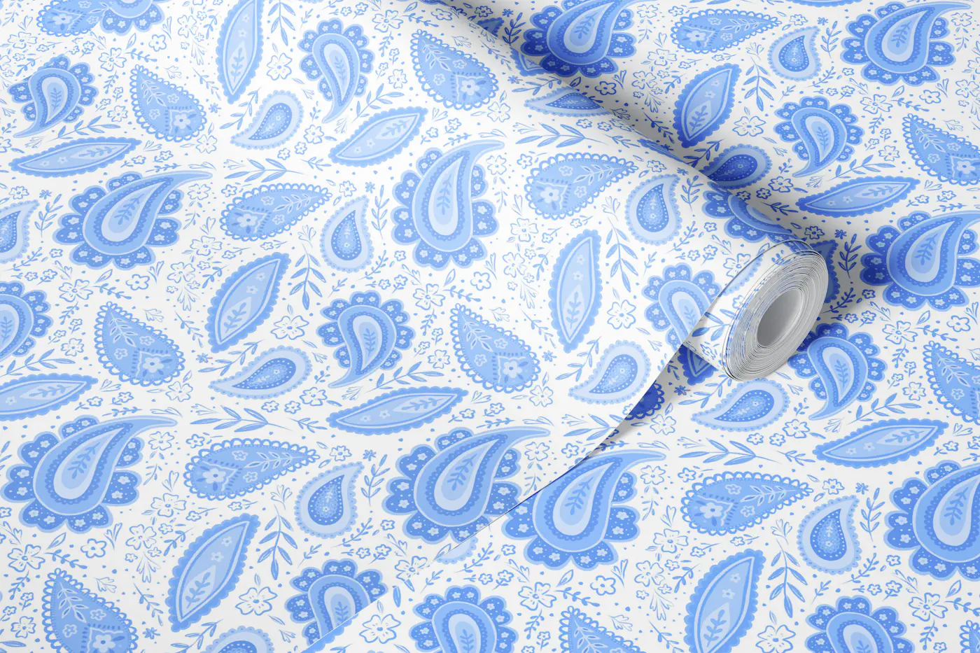 Blue Paisley Blossom wallpaper roll