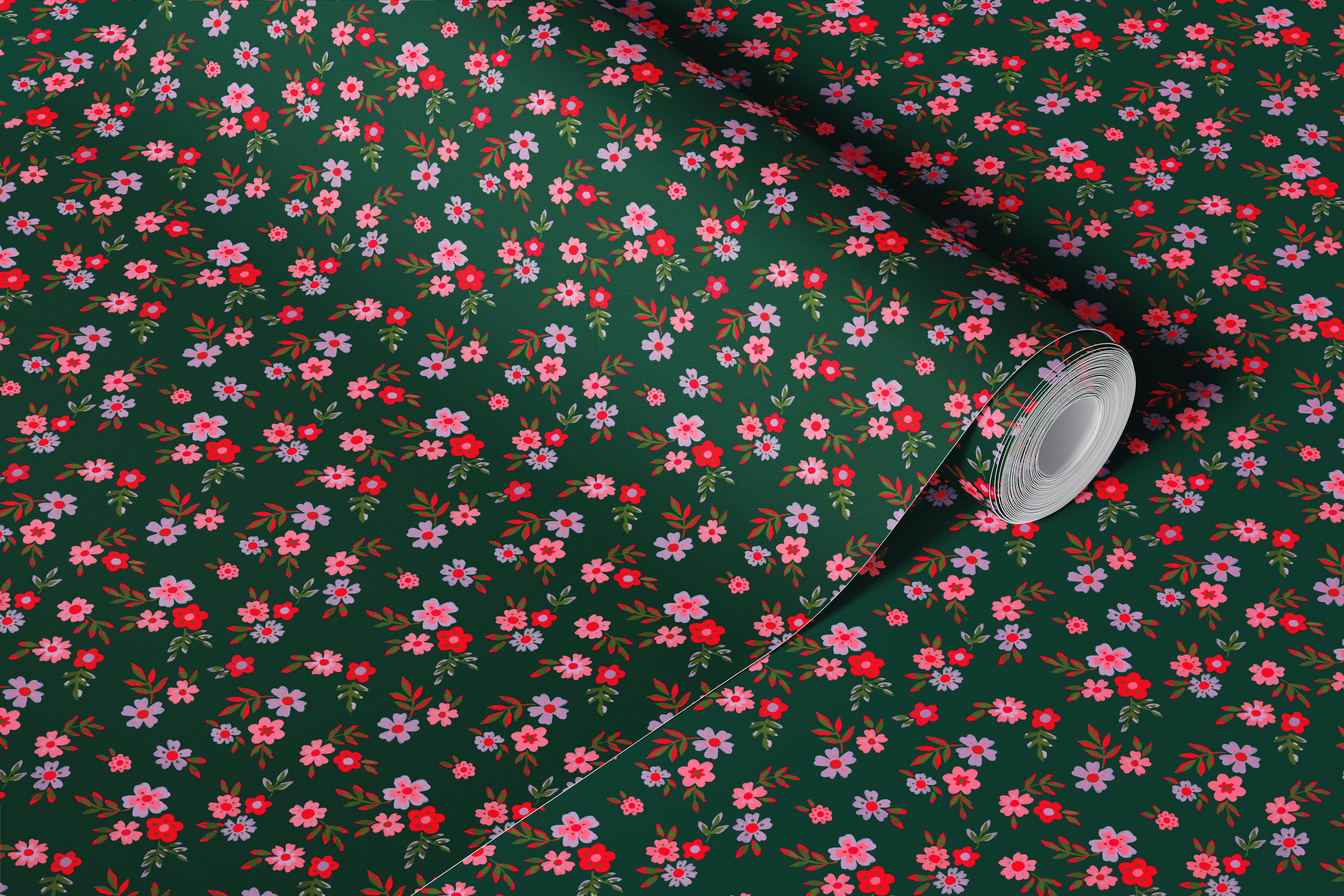 Midnight Meadow Blossoms floral wallpaper in a room