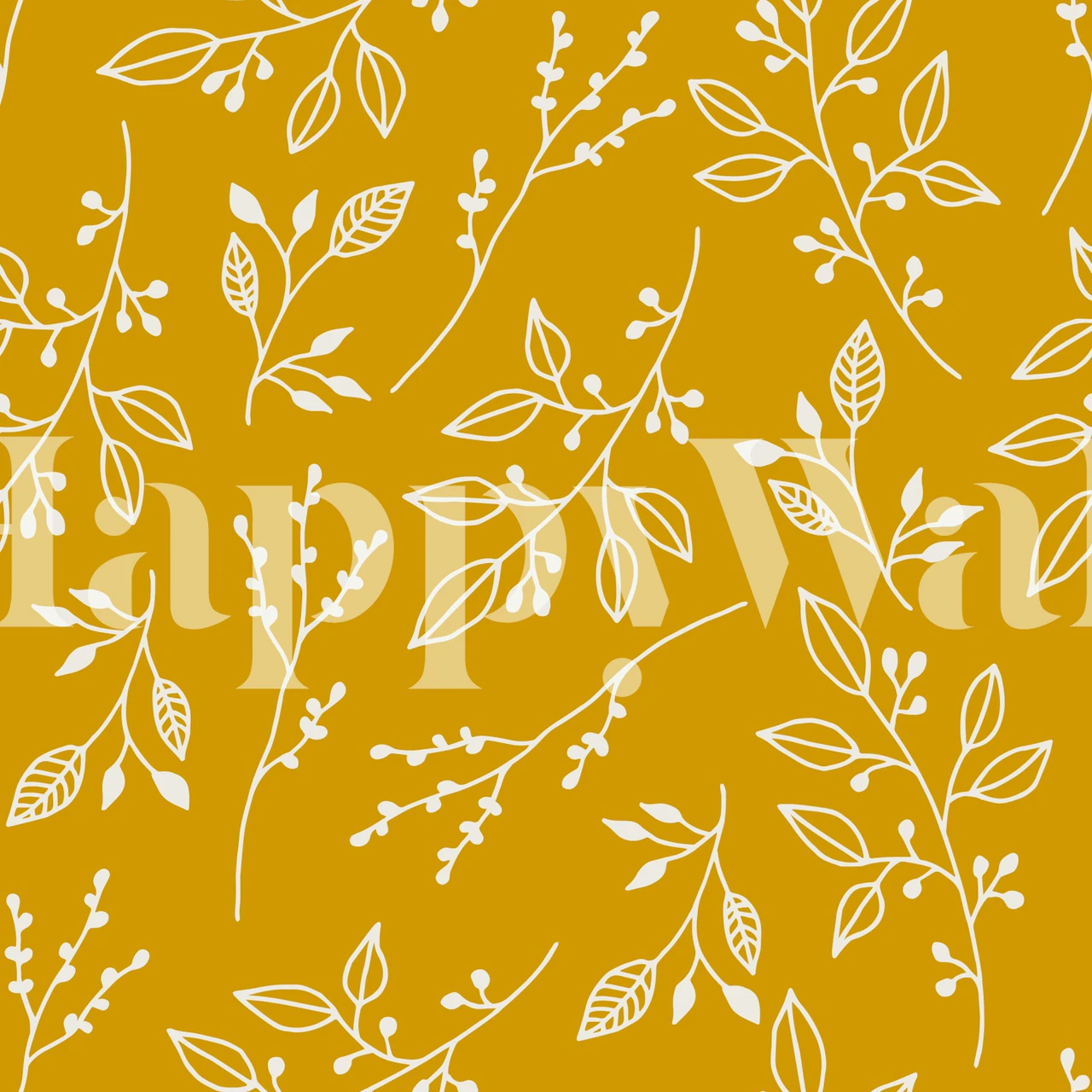 Floral pattern in white on mustard background wallpaper