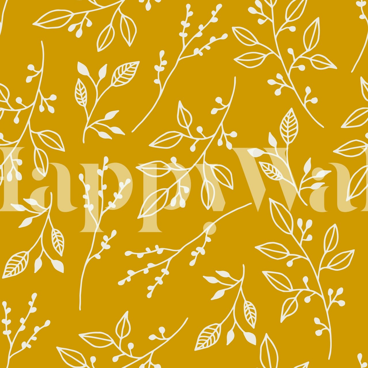Floral pattern in white on mustard background wallpaper