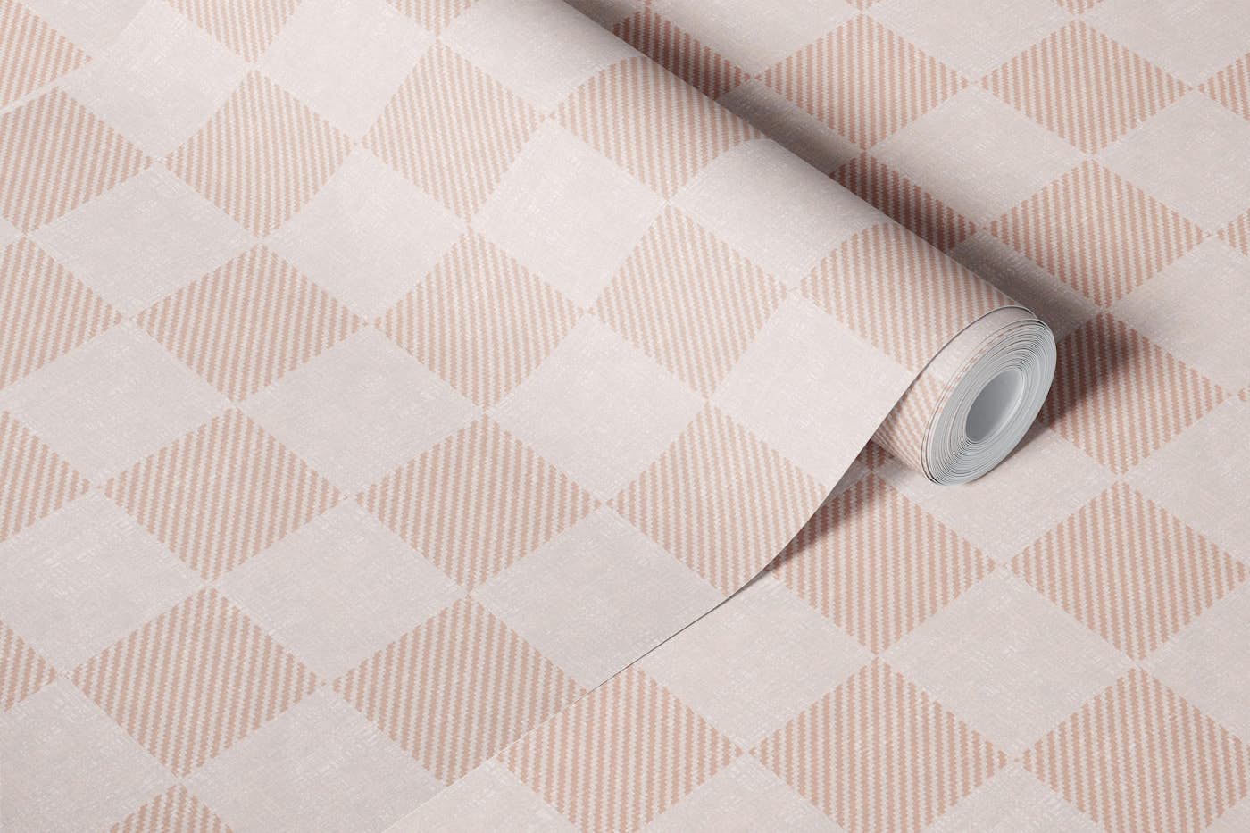Peachy Pink Raffia Checkerboard wallpaper roll