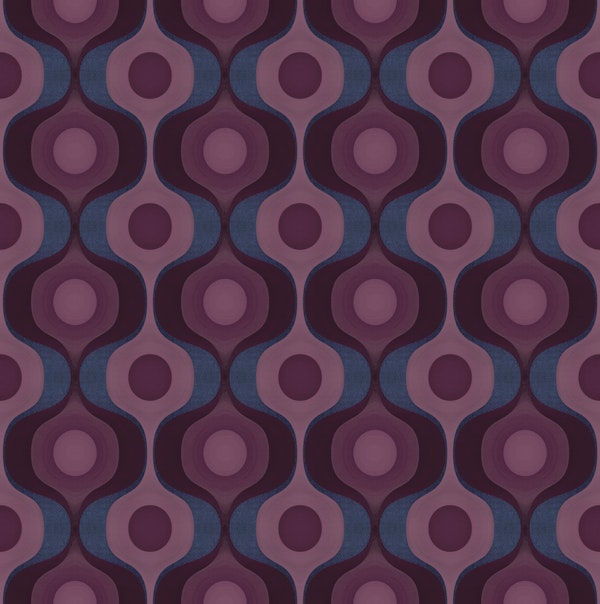 Retro Mod Ovals Plum and Denim