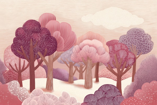 Pink Fantasy Forest Mural