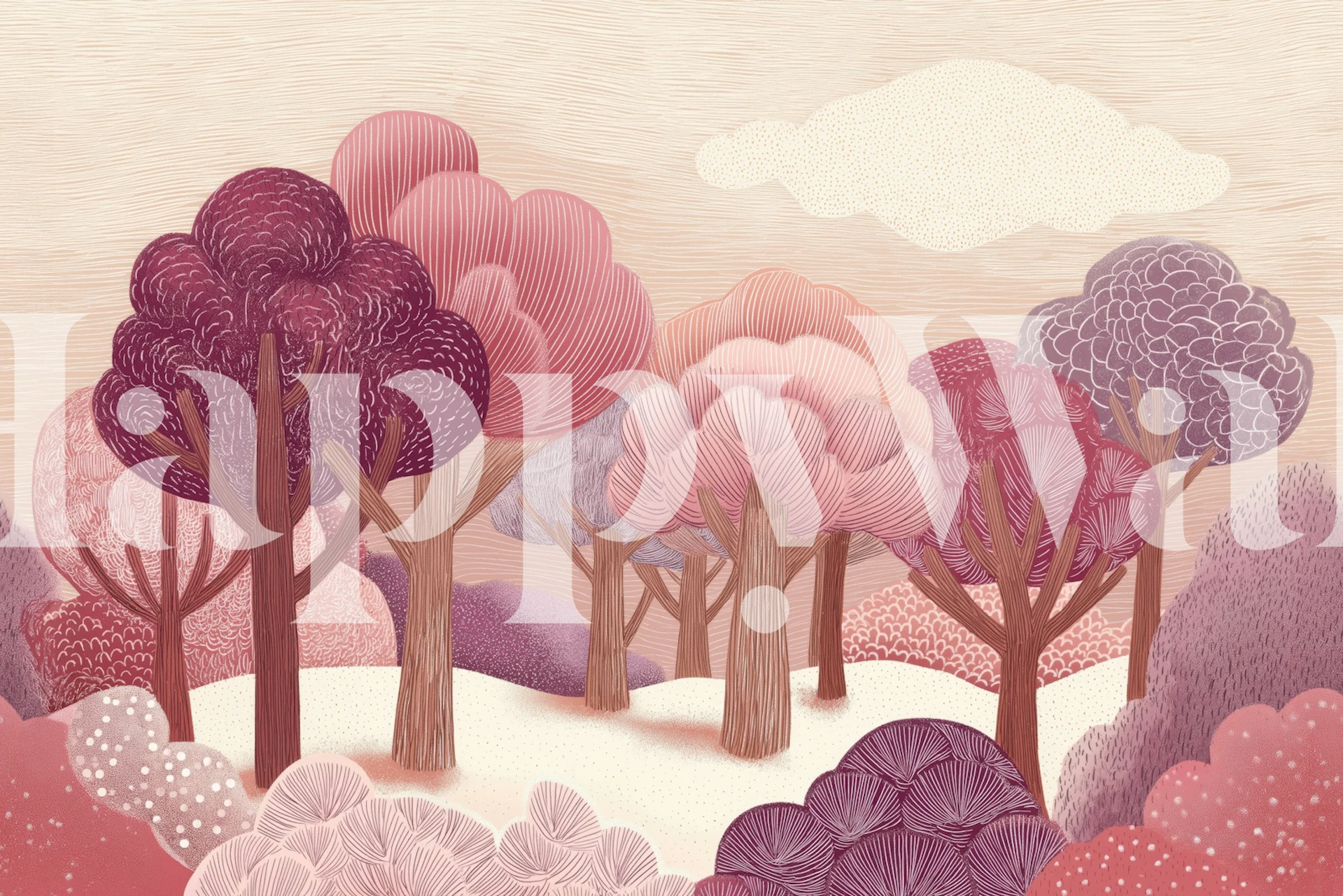 Pink Fantasy Forest Mural on a wall