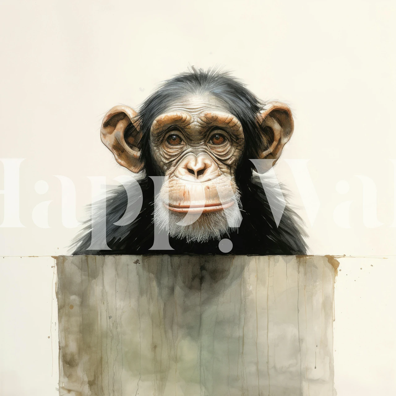 Minimal chimpanzee portrait wallpaper in a room