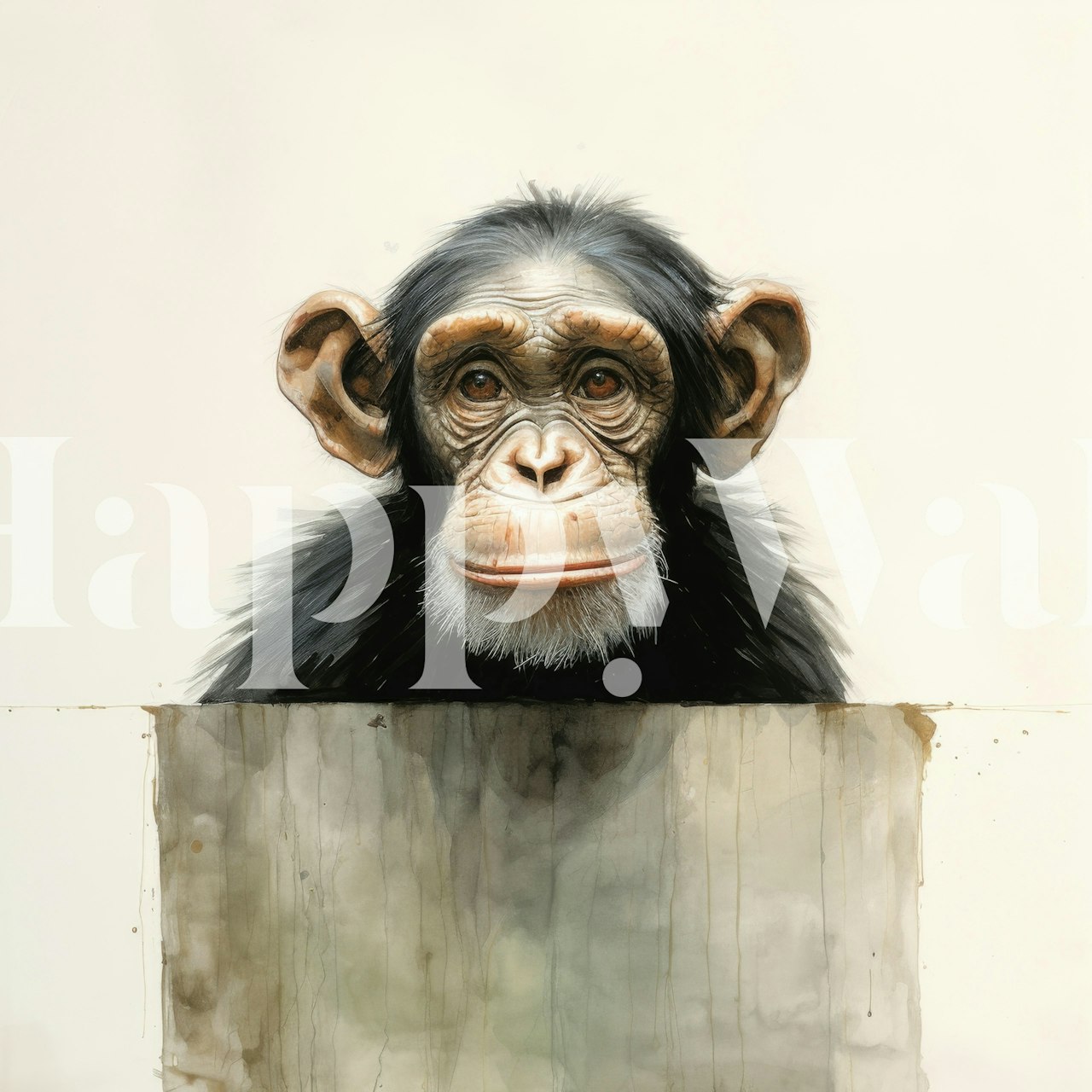 Minimal Chimpanzee Portrait wallpaper in een kamer