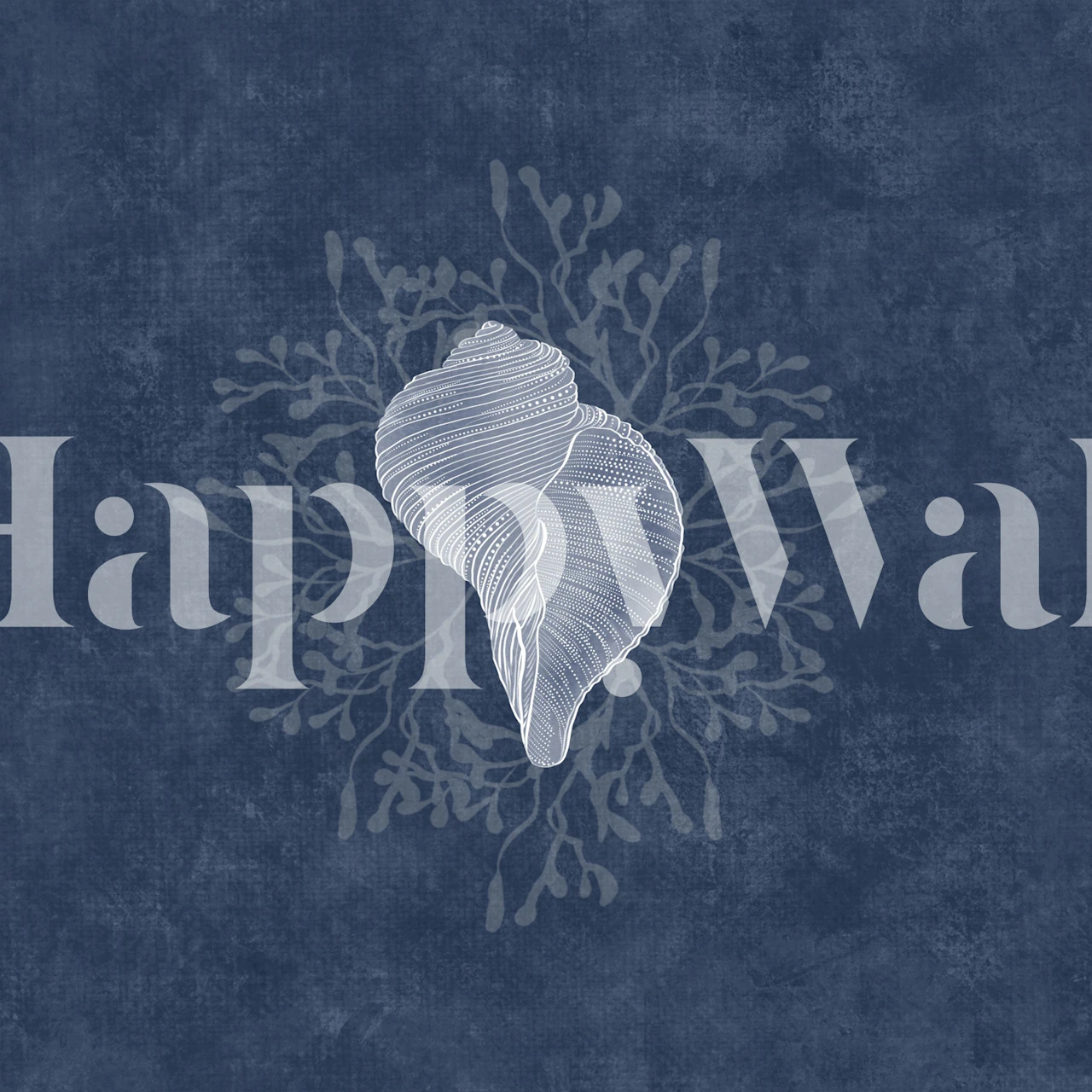 Navy blue schelp behang in een kamer