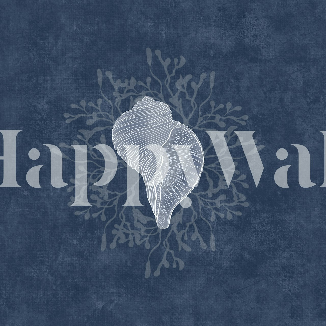 Navy blue seashell wallpaper in a room