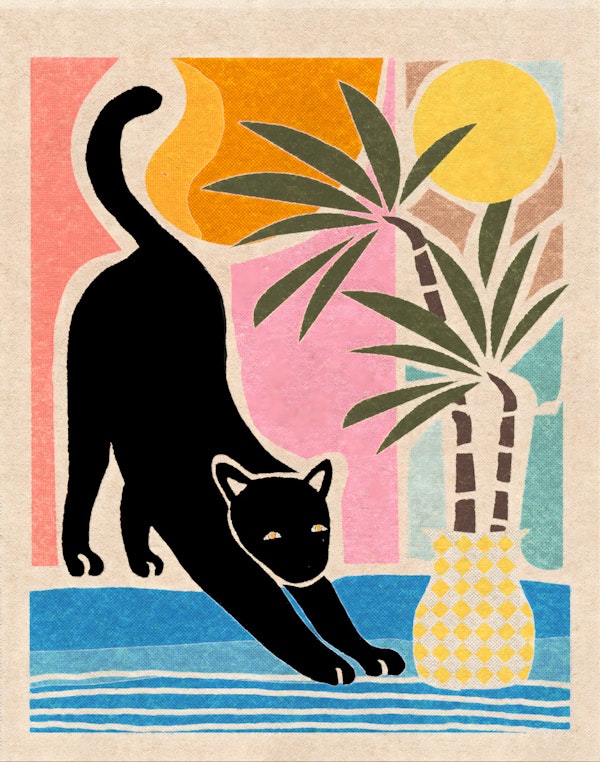 Geometric Sun Palm Cat Art