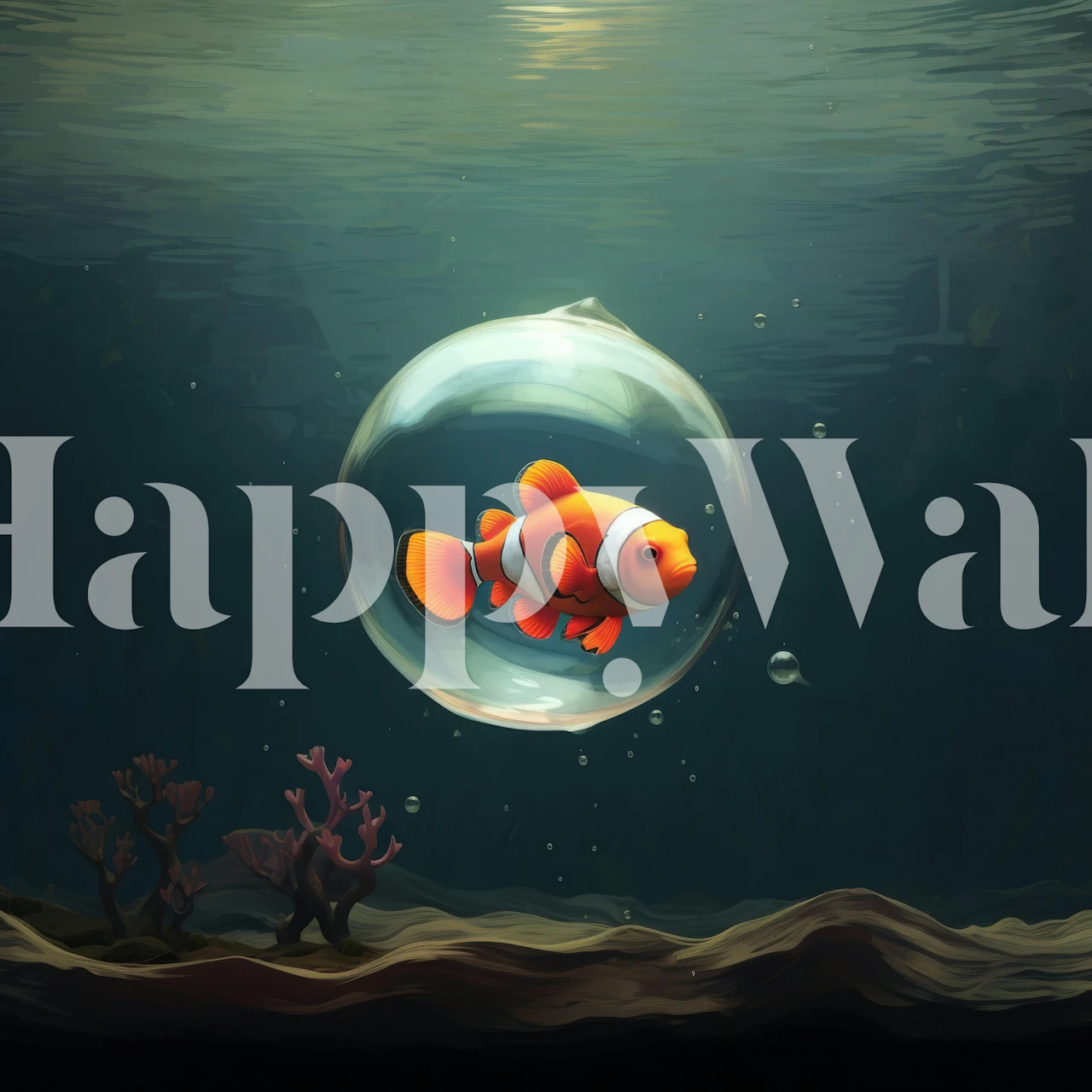 Clownfish in bubble wallpaper design