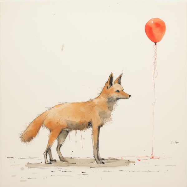 Minimal Coyote with Red Balloon