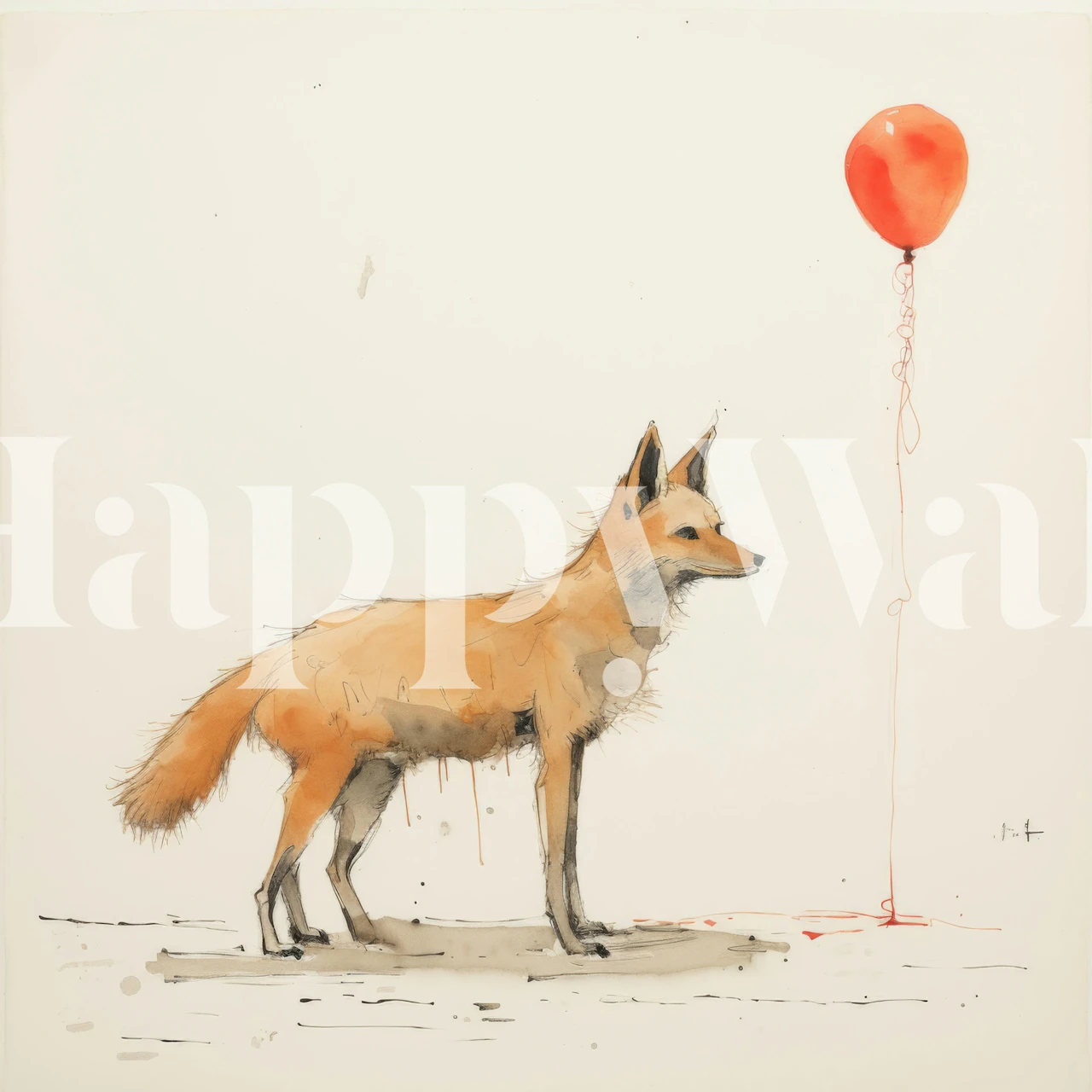 Minimal coyote with red balloon wallpaper in a room