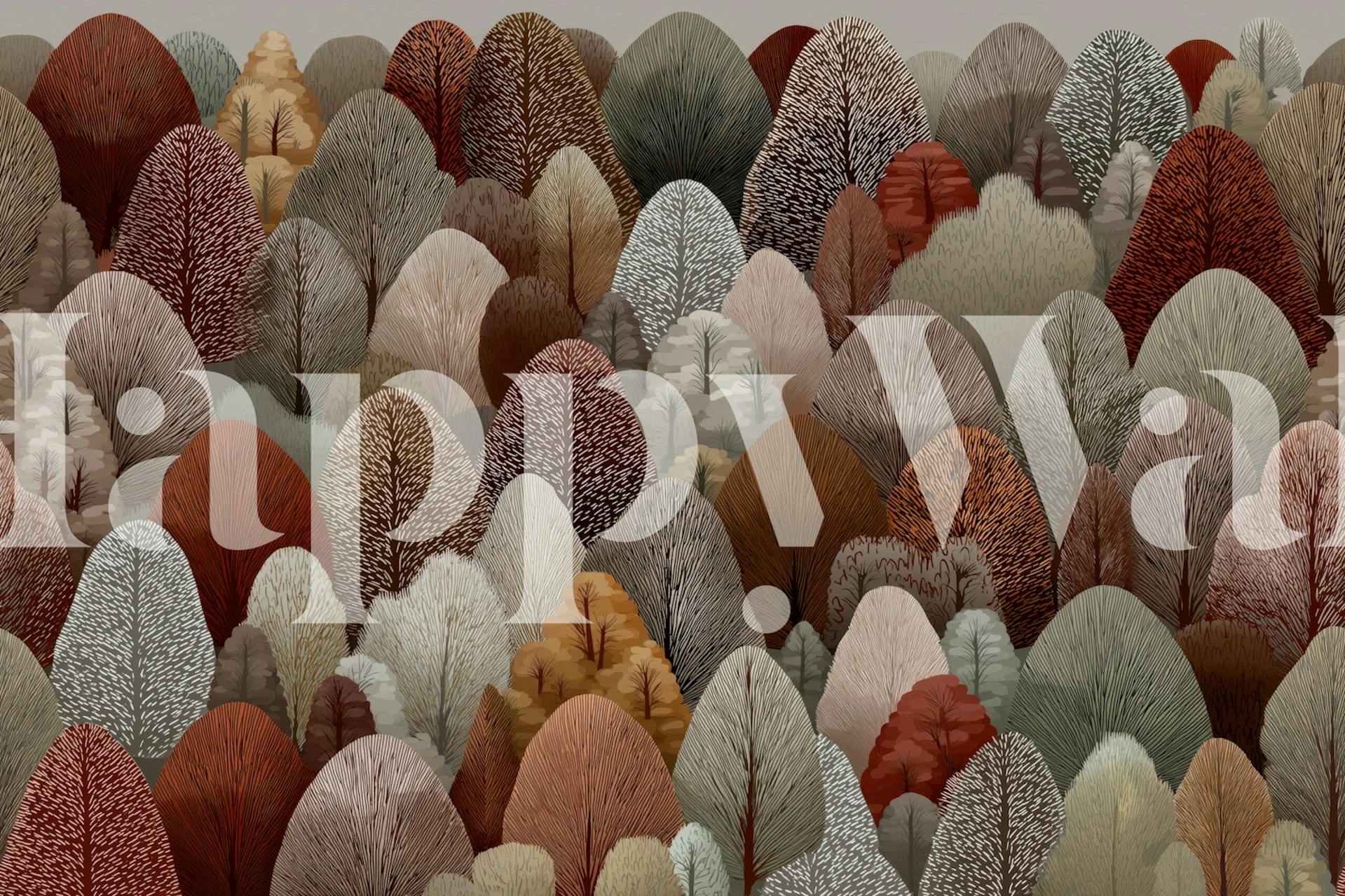 Boho autumn forest mural in a room