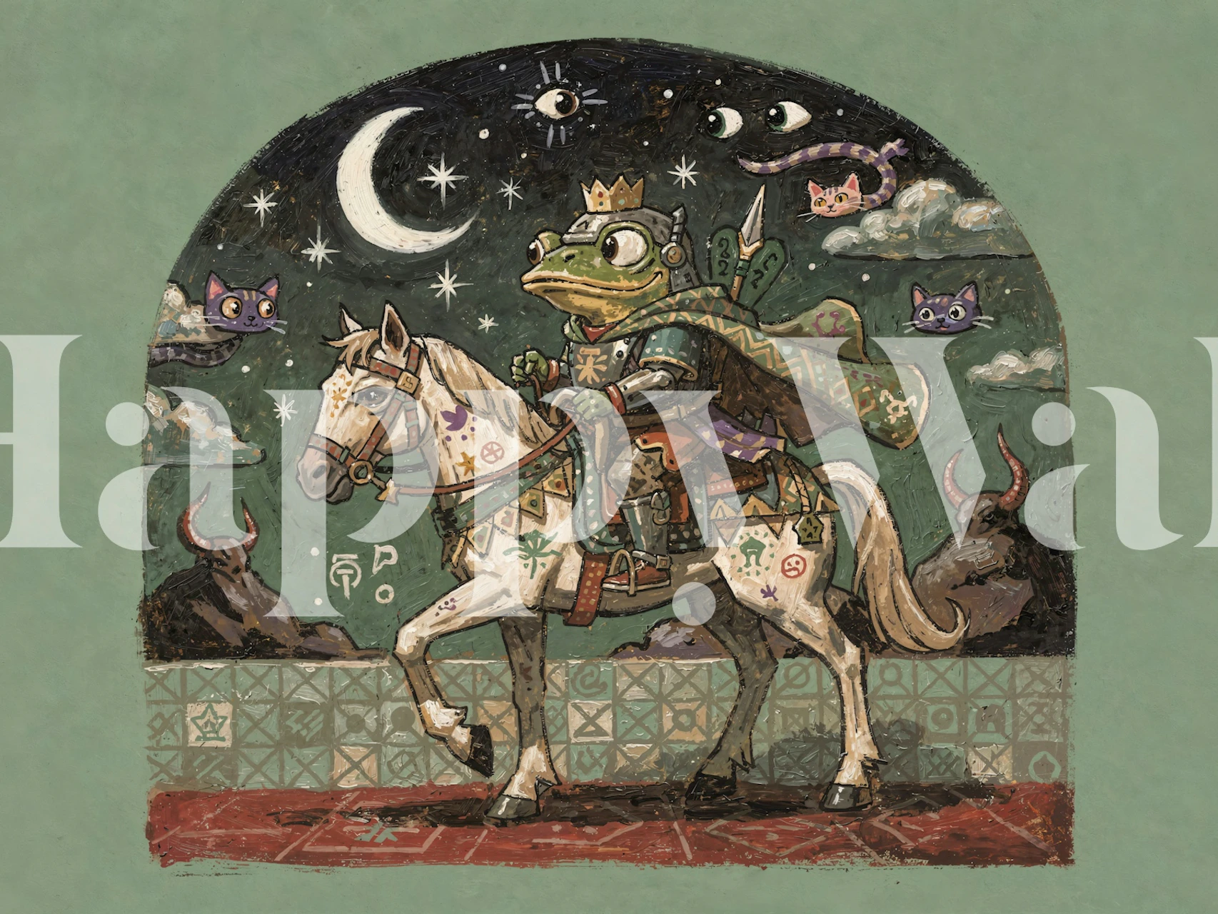 Frog knight riding a horse under the moon