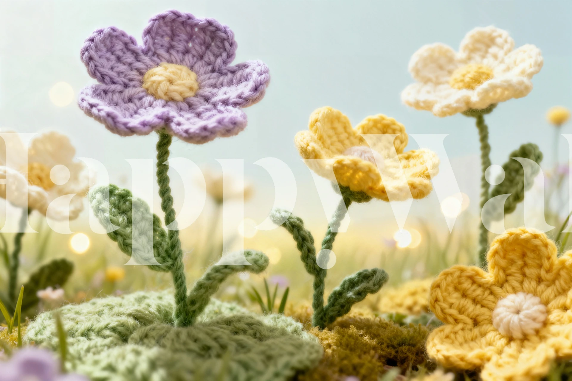 Crochet Wildflower Meadow wallpaper in a room setting