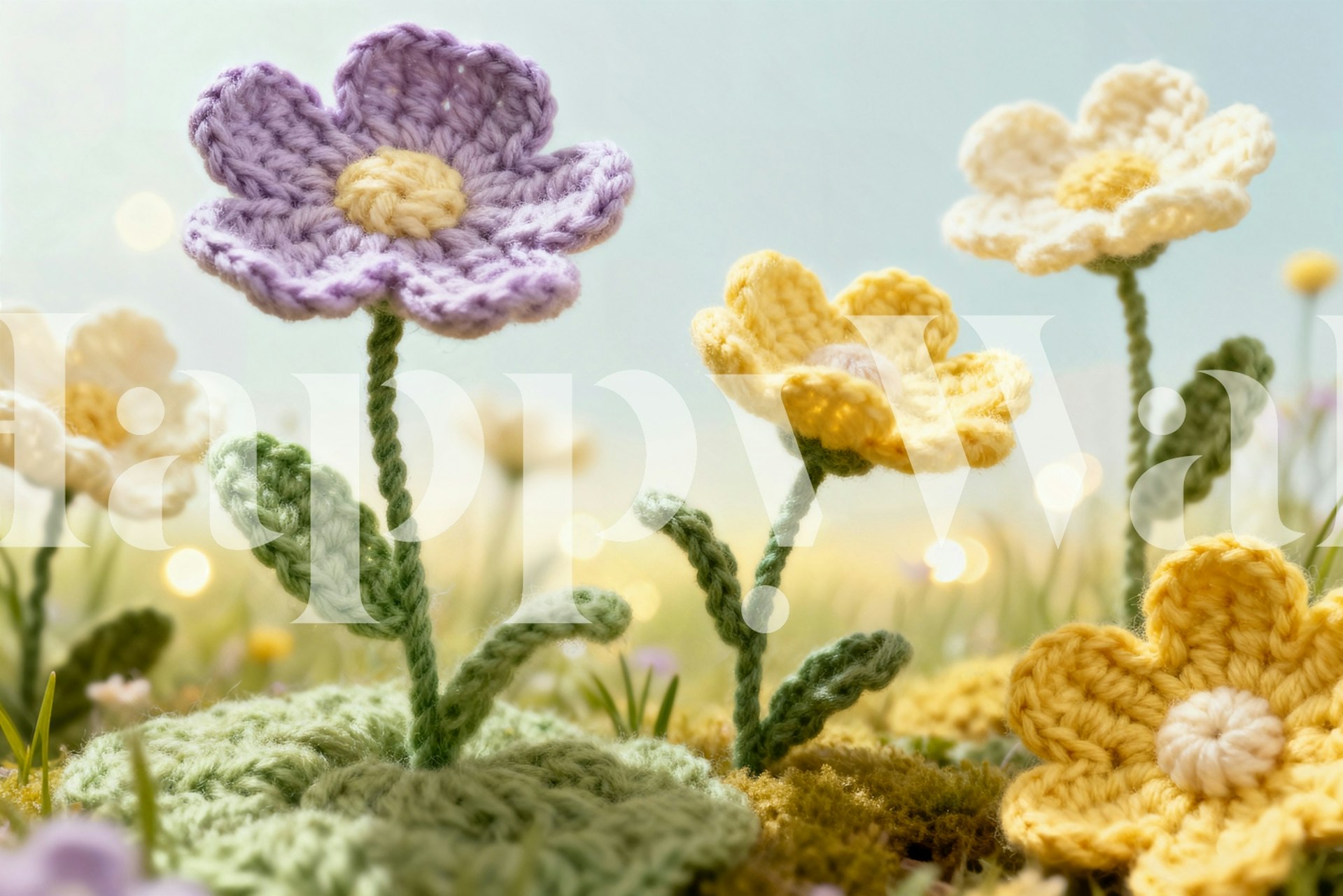 Crochet Wildflower Meadow wallpaper in a room setting