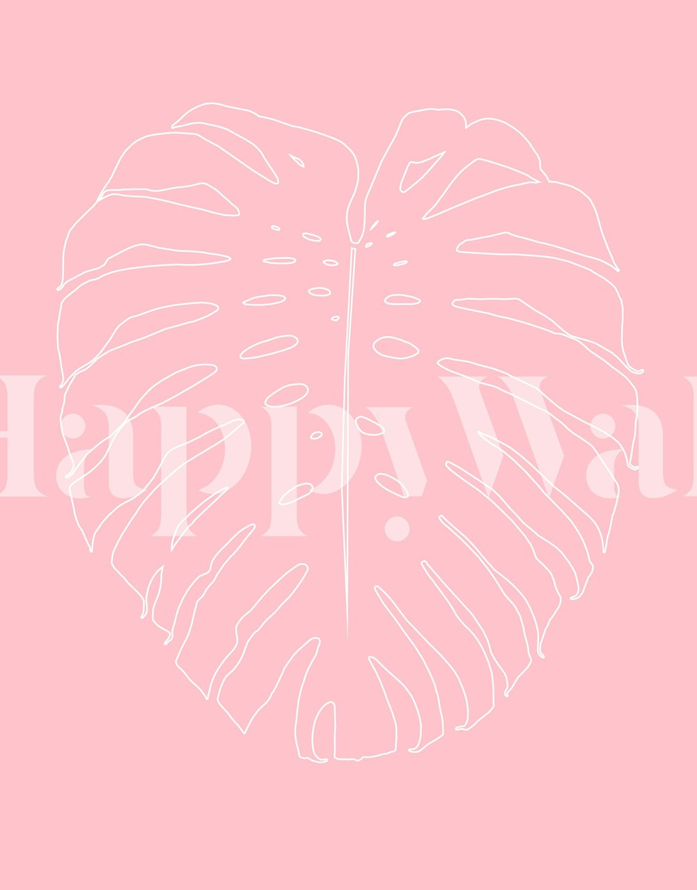 Monstera leaf line art wallpaper in a room