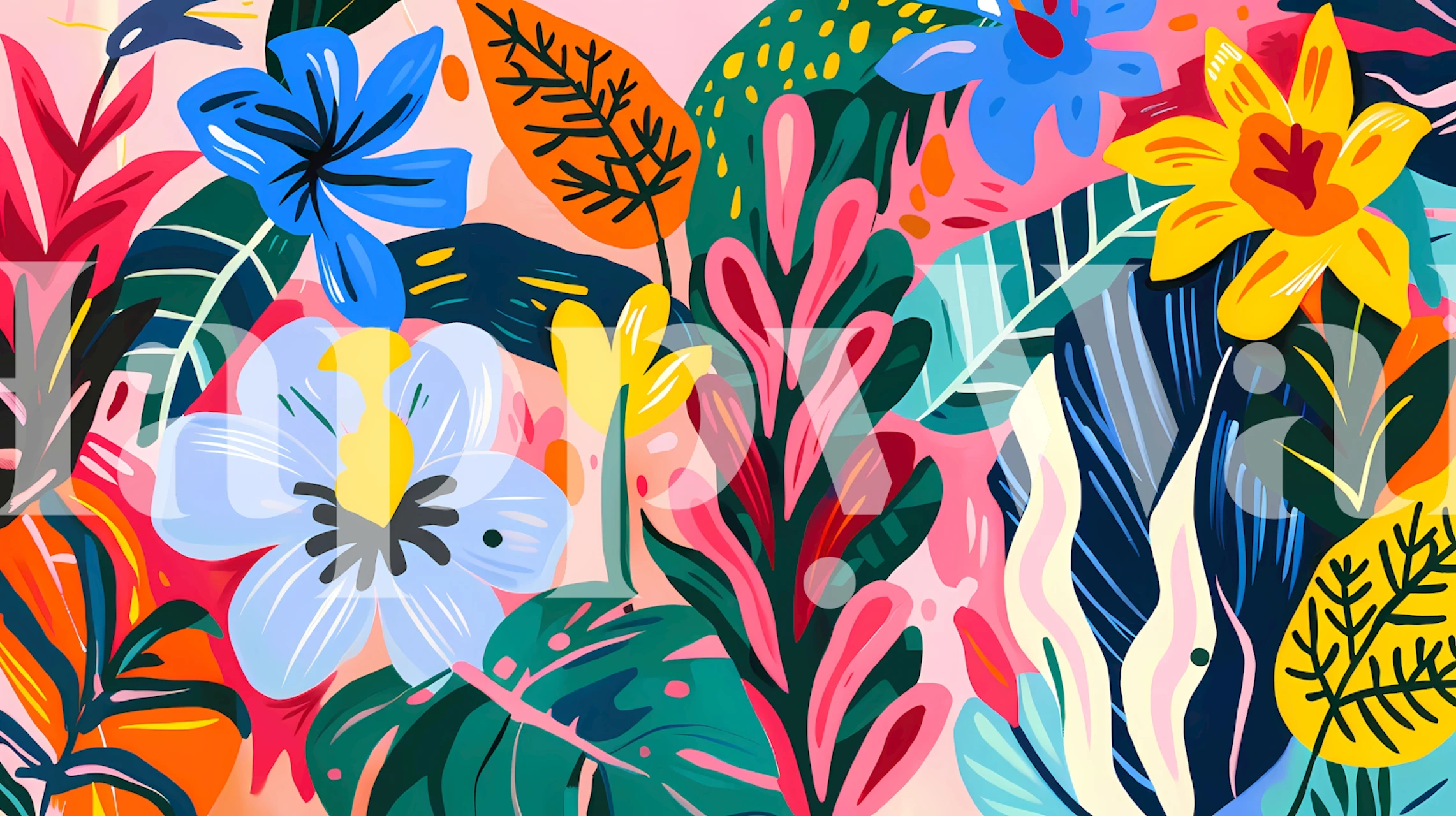 Tropical Floral Burst wallpaper design